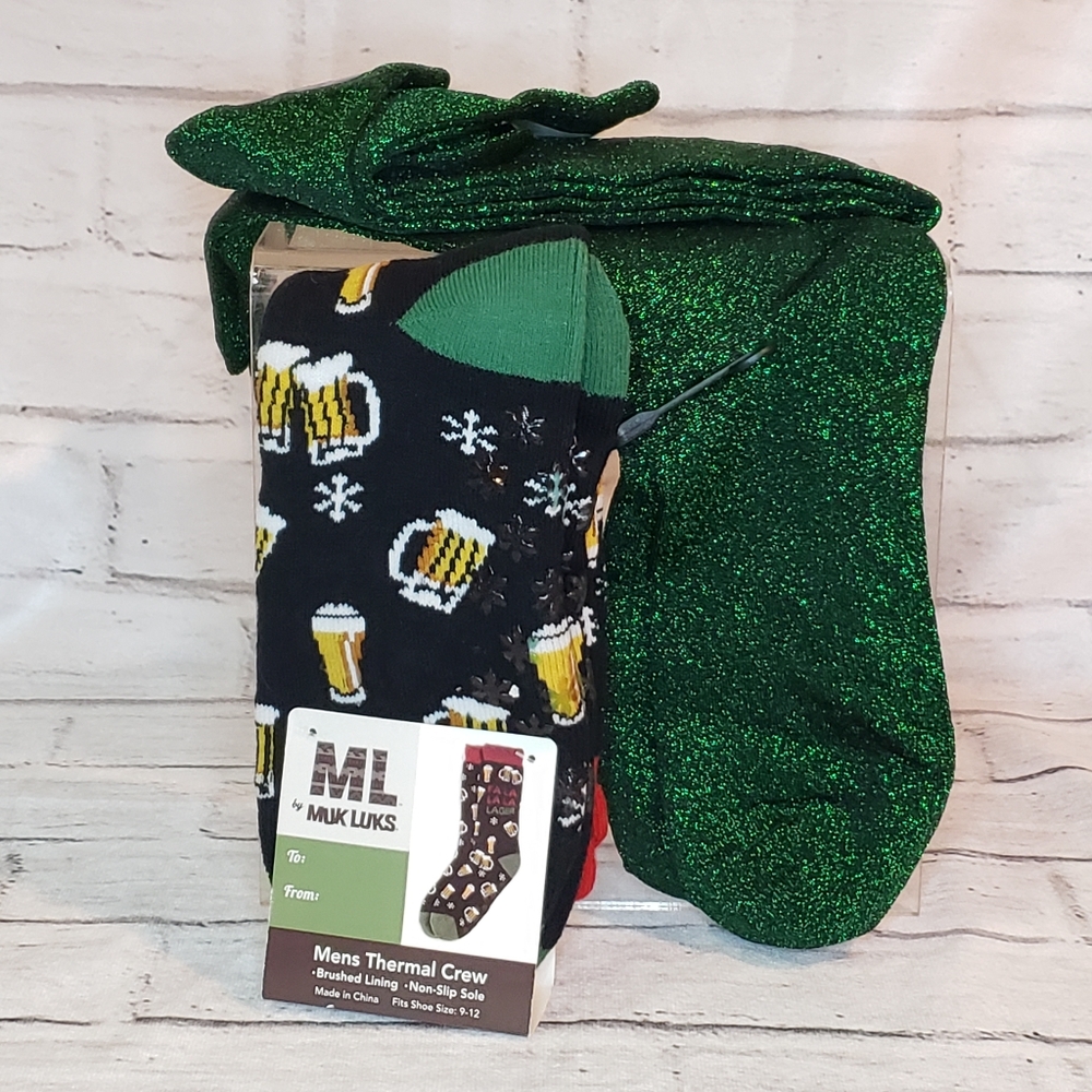 Muk Luks NWT thermal crew socks and 2 pair Pierre Cardin green dress socks